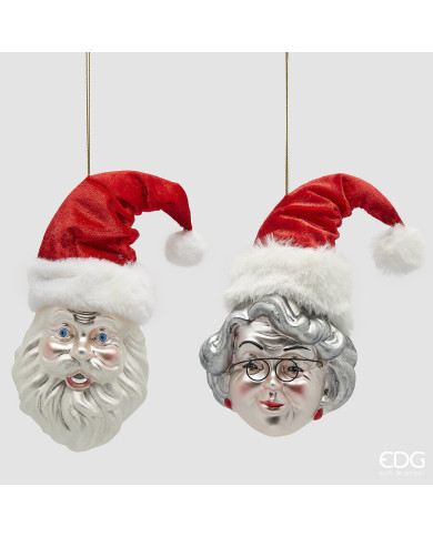 Addobbo babbo e mamma natale, vetro, h.18 cm (il prezzo fa riferimento al singolo soggetto) Addobbo babbo e mamma natale, vetro, h.18 cm (il prezzo fa riferimento al singolo soggetto)