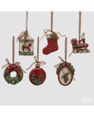 Addobbi xmas, resina, 6 modelli ass., h. 10 cm col. verde rosso (il prezzo fa rif. al singolo soggetto)