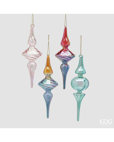 Addobbo fuso multicolor in vetro, h. 19 cm, diam. 7 cm, col. multi (il prezzo fa riferimento al singolo pezzo) Addobbo fuso multicolor in vetro, h. 19 cm, diam. 7 cm, col. multi (il prezzo fa riferimento al singolo pezzo)
