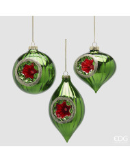 Addobbo trottola sfera fuso vinatge, h. 15 cm, dia. 10 cm, col. verde, vetro. (il prezzo fa riferimento al singolo pezzo)