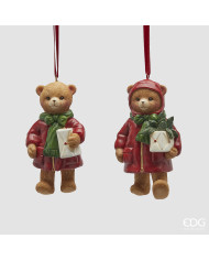 Addobbo Orso, poliresina, h.10.5 cm col. verde rosso (il prezzo fa riferimento al singolo articolo)