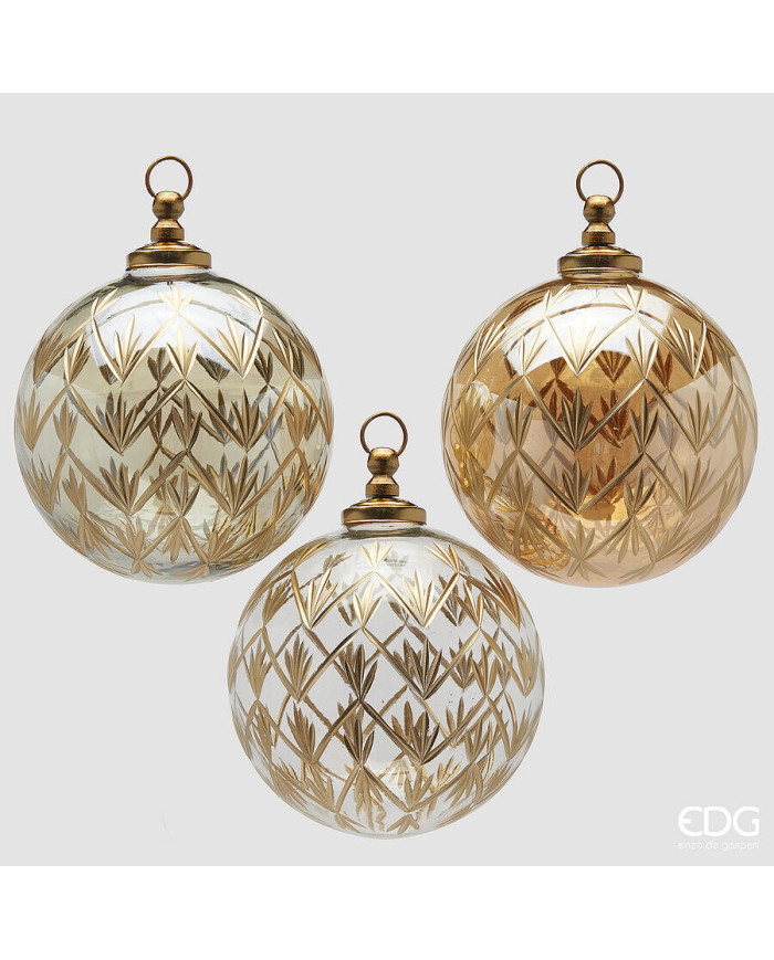 Sfera Blumen , vetro, diam.10 cm, 3 mod. ass. col, oro scuro (il prezzo fa riferimento alla singola sfera) Sfera Blumen , vetro, diam.10 cm, 3 mod. ass. col, oro scuro (il prezzo fa riferimento alla singola sfera)