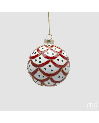 Sfera Balze, vetro, diam. 8 cm, col. rosso bianco Sfera Balze, vetro, diam. 8 cm, col. rosso bianco