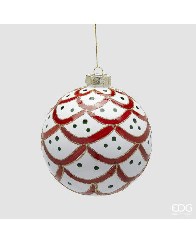 Sfera Balze, vetro, diam. 12 cm, col. rosso bianco Sfera Balze, vetro, diam. 12 cm, col. rosso bianco