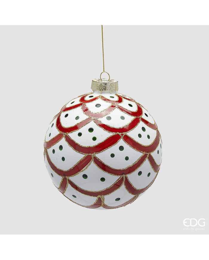 Sfera Balze, vetro, diam. 12 cm, col. rosso bianco Sfera Balze, vetro, diam. 12 cm, col. rosso bianco