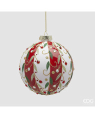 sfera Fasce Vischio, vetro, diam. 12 cm, col. bianco rosso