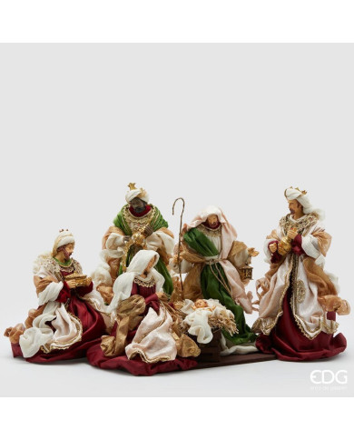 Natività King con re magi, tessuto, h. 36 cm col. verde rosso Natività King con re magi, tessuto, h. 36 cm col. verde rosso