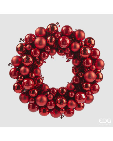 Corona sfere mix, plastica, diam. 39 cm, n. 67 sfere , col. rosso Corona sfere mix, plastica, diam. 39 cm, n. 67 sfere , col. rosso