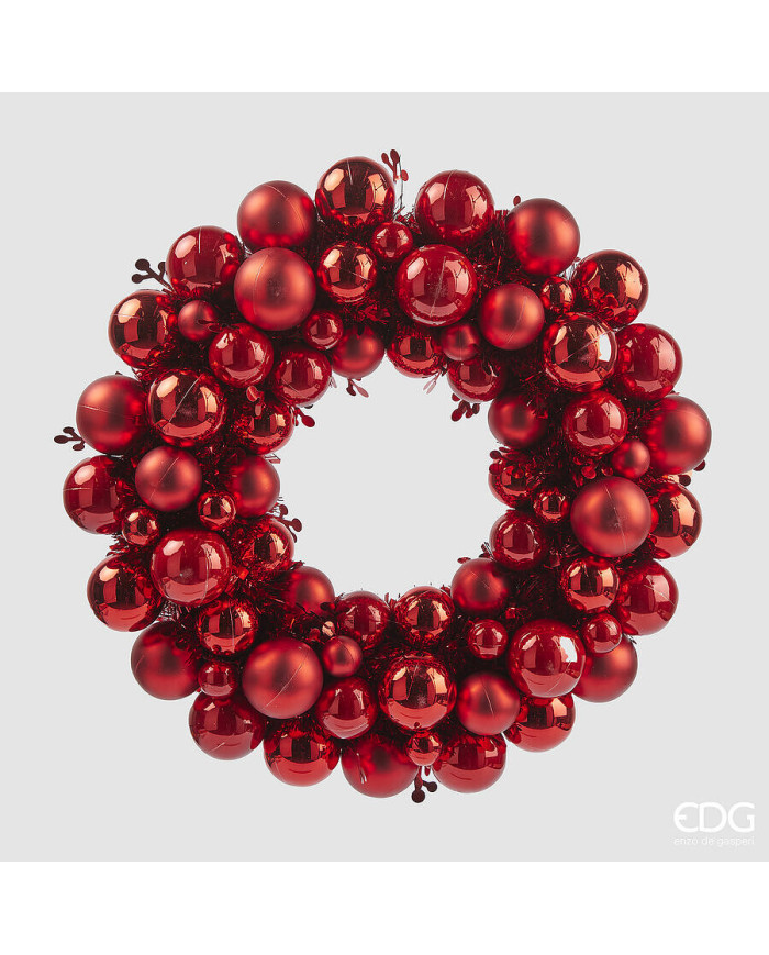 Corona sfere mix, plastica, diam. 39 cm, n. 67 sfere , col. rosso Corona sfere mix, plastica, diam. 39 cm, n. 67 sfere , col. rosso