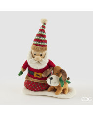 Babbo Melody con cane, tessuto, h. 33 cm, con musica e movimento (batterie 3xAA non incluse)