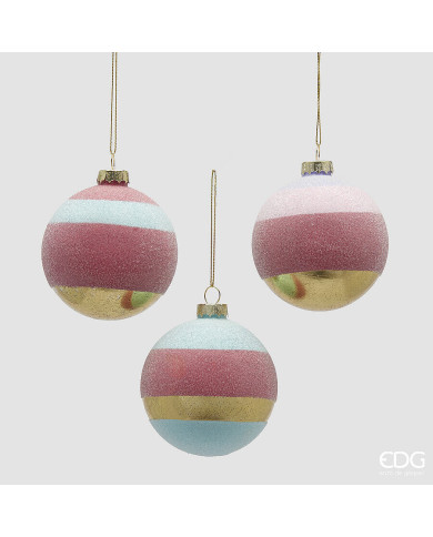 Sfera paralleli righe glitter, diam. 8 cm, 3 ass col. multi, vetro (il prezzo fa riferimento al singolo articolo) Sfera paralleli righe glitter, diam. 8 cm, 3 ass col. multi, vetro (il prezzo fa riferimento al singolo articolo)