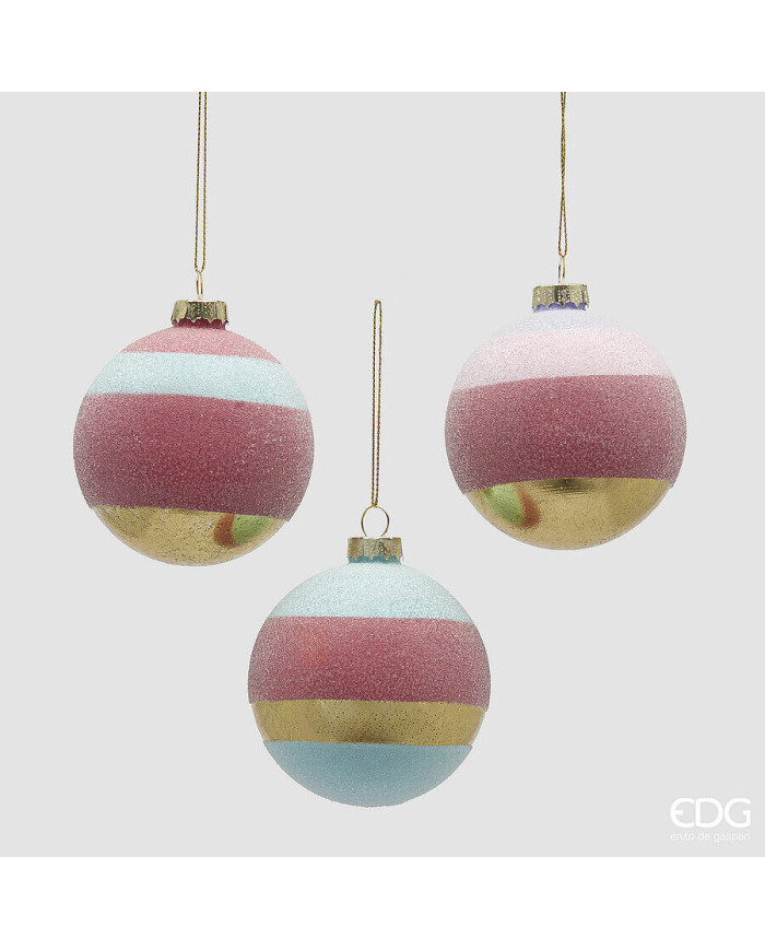 Sfera paralleli righe glitter, diam. 8 cm, 3 ass col. multi, vetro (il prezzo fa riferimento al singolo articolo) Sfera paralleli righe glitter, diam. 8 cm, 3 ass col. multi, vetro (il prezzo fa riferimento al singolo articolo)