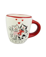 tazzina caffè in ceramica con gatti, col. bianco rosso grigio, 7x6 cm