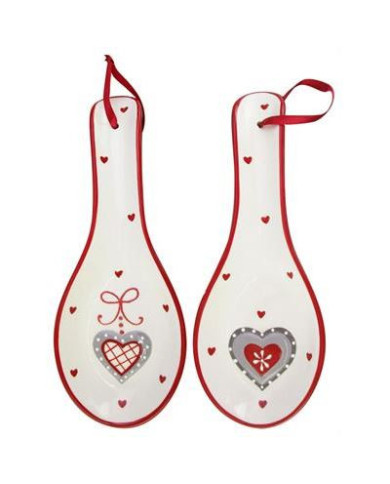 Poggia mestolo ceramica cuore, 25.5x9.52.0 cm col. bianco rosso (il prezzo fa riferimento al singolo pezzo)