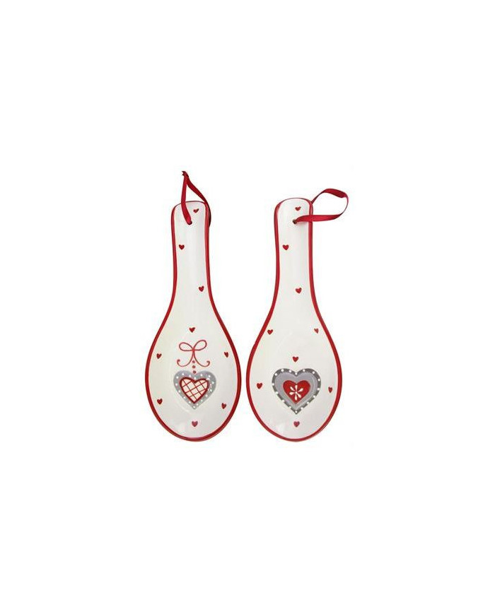 Poggia mestolo ceramica cuore, 25.5x9.52.0 cm col. bianco rosso (il prezzo fa riferimento al singolo pezzo)