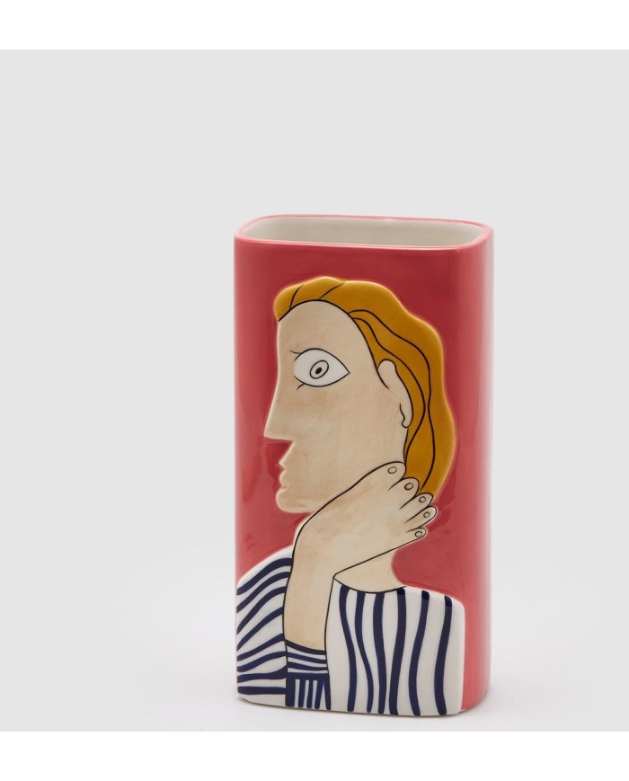 Vaso donna pensierosa 26x13x9cm col. rosa