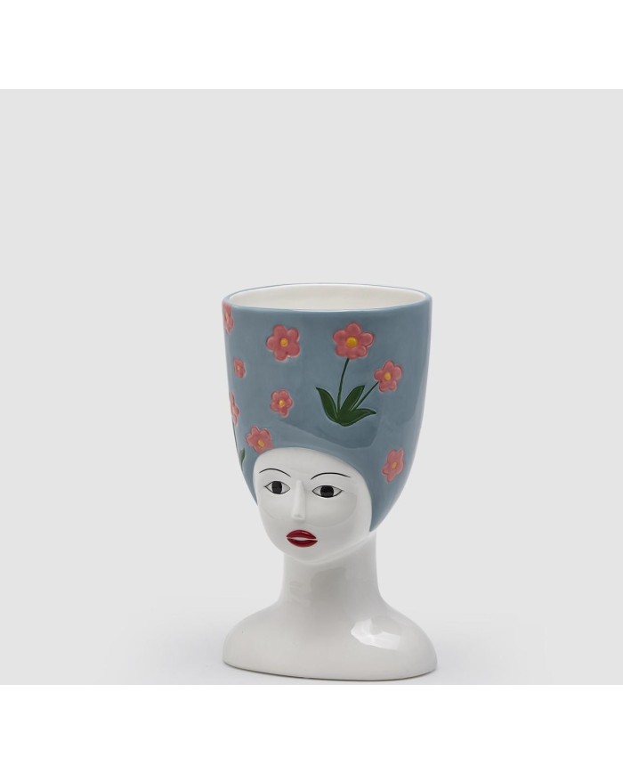 Vaso donna busto con fiori h29x16x20 cm col. pervinca