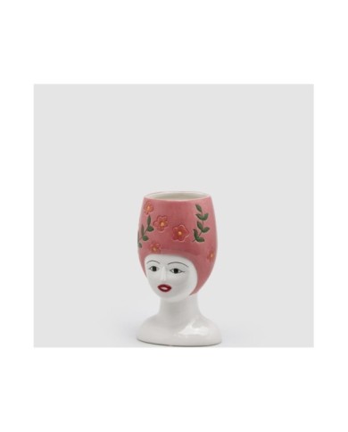 Vaso ceramica donna busto con fiori h26x17x16 col. rosa