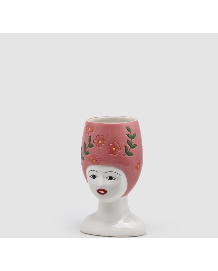 Vaso ceramica donna busto con fiori h26x17x16 col. rosa