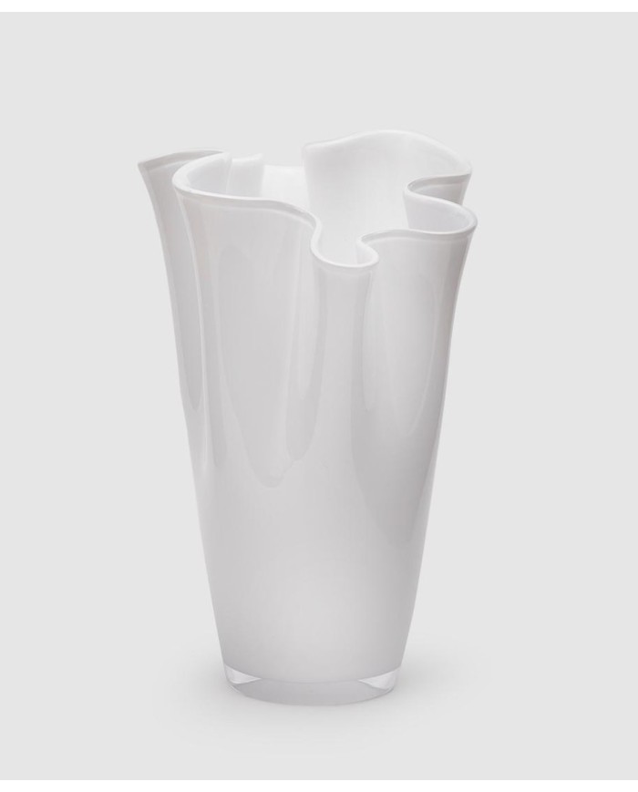 Vaso in vetro Drappo h. 29 cm diam. 23cm col. bianco