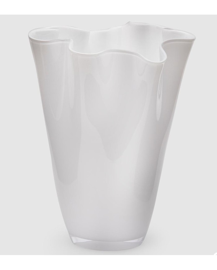 Vaso in vetro Drappo h. 40 cm diam. 30cm col. bianco edg