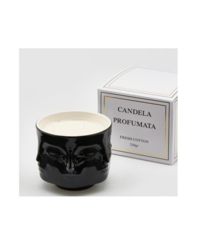 Candela con vaso in ceramica facce h9 cm diam. 11 cm col. nero