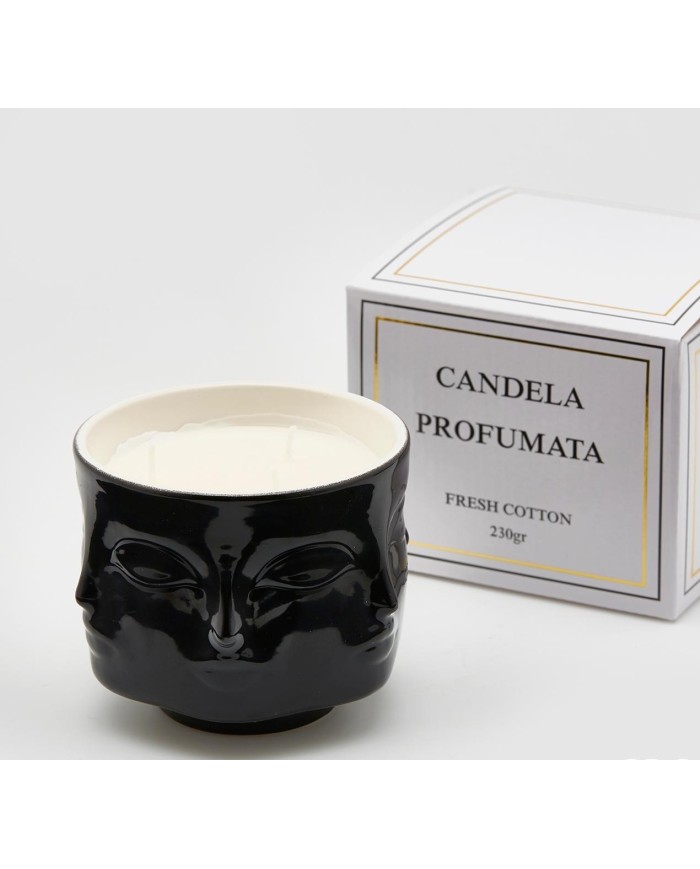 Candela con vaso in ceramica facce h9 cm diam. 11 cm col. nero