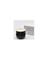 Candela con vaso in ceramica facce h9 cm diam. 11 cm col. nero