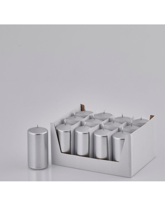 Candela moccolo h 10 c.m diam. 5 cm col. argento (il prezzo fa riferimento alla singola candela)